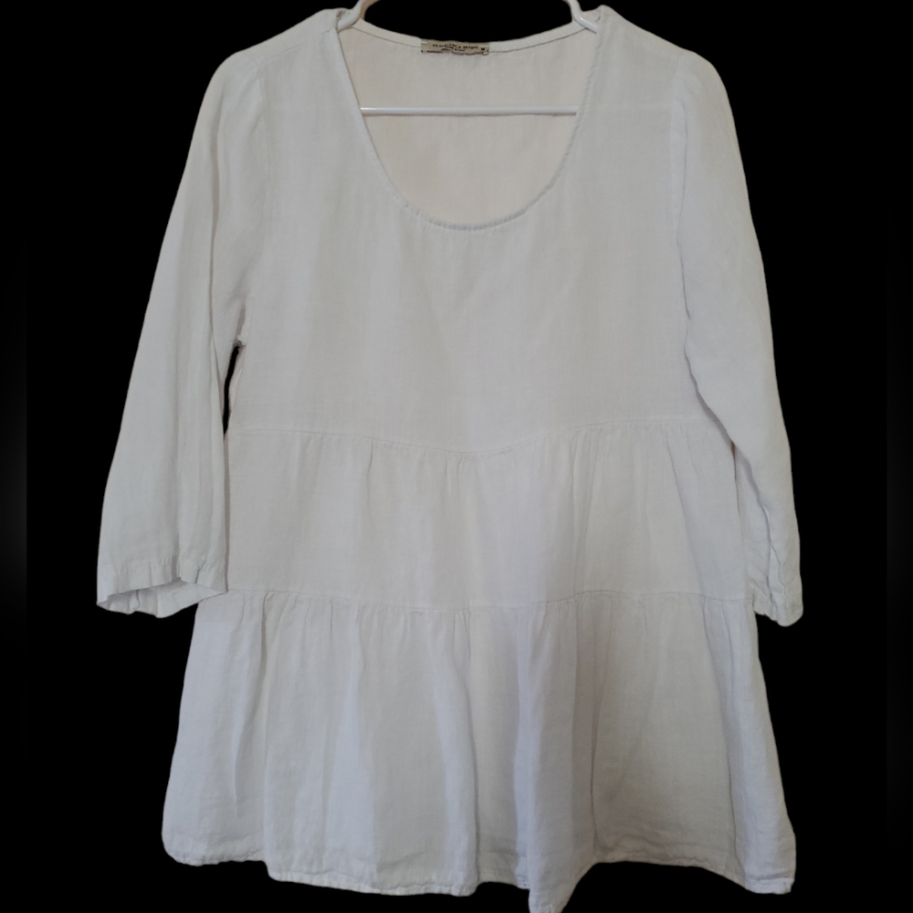 White Tiered 3/4 Sleeve Tunic Blouse